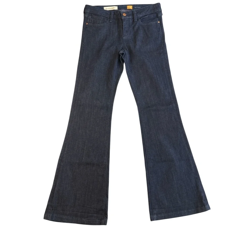 Anthropologie Pilcro Stet Flare Stretch Dark Wash Denim Jeans Women 28 x 32 Long